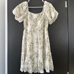 Blu Pepper Green Floral Puff Sleeve Cottagecore Mini Dress - Size M